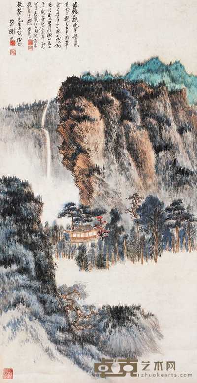 谢稚柳 1946年作 林泉深阁 立轴 78.5×40.5cm